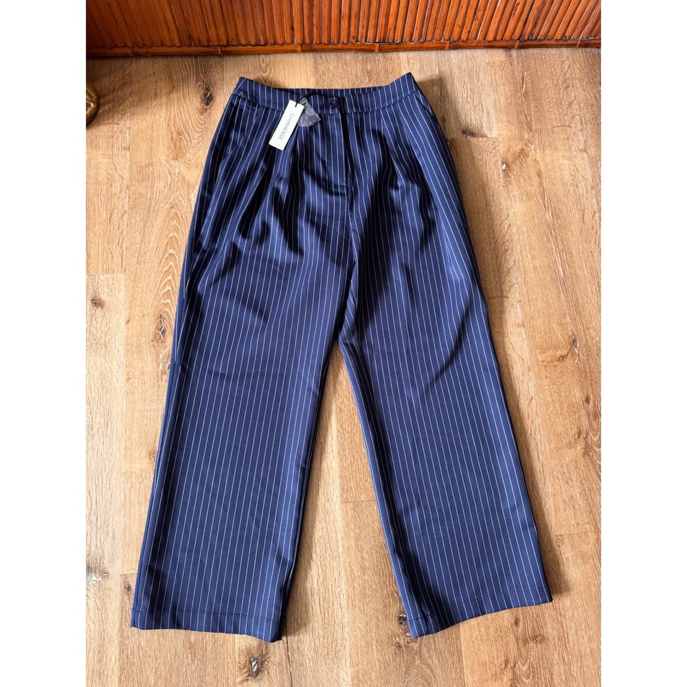 Commense NWT Blue White Striped High Waisted Leg Trousers Size M